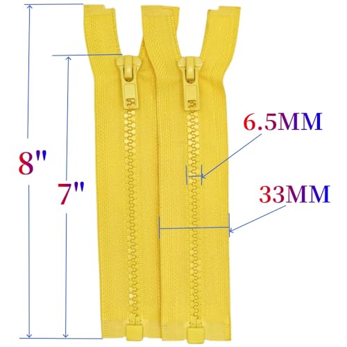 Image of MebuZip 2PCS #5 7 Inch Separating Jacket Zippers Resin Zipper Molded Plastic Zippers Bulk for Sewing Coat Jackets Clothes (Yellow)