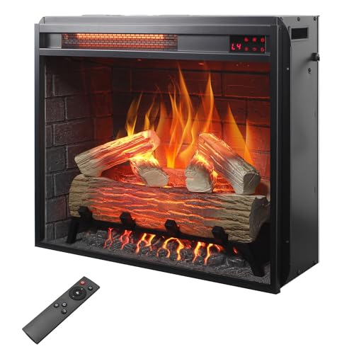 23 inch Electric Fireplace Insert, Ultra Thin Heater with Log Set & Realistic Flame, Overheating Protection (23 INCH-5)