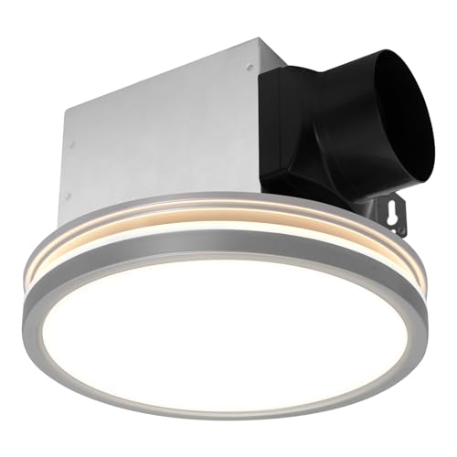 Image of Akicon Bathroom Exhaust Fan with Light, 80 CFM 2.0 Sones Bathroom Fan for Ceiling, 3CCT 15W Dimmable LED Light and 3.5W Nightlight Vent Fans Combo for Home, Round, Sliver