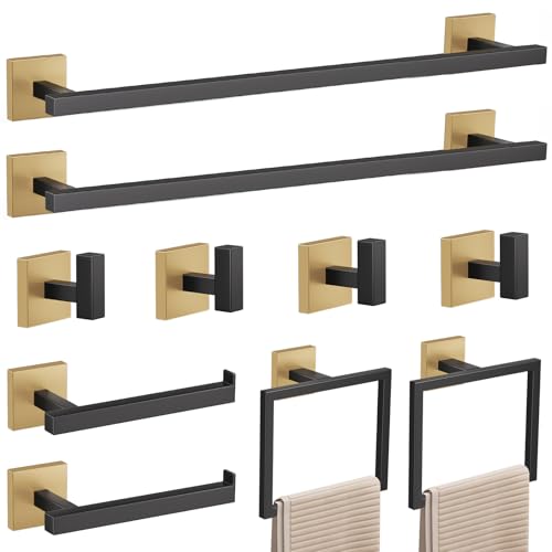 YACVCL 10-Piece Towel Bar Set,Black and Gold Bathroom Hardware Set,