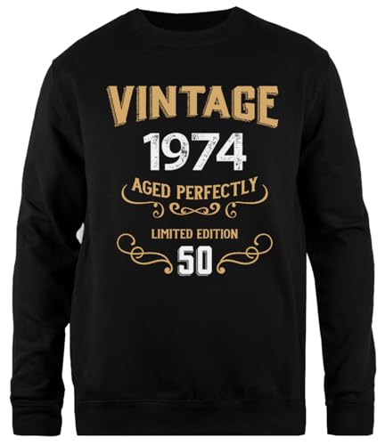 Vintage 1974 50 Years Aged Zwart Unisex Trui Met Eenvoudige Pasvorm