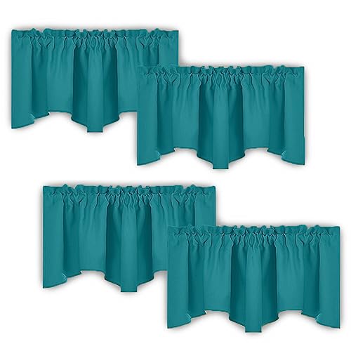 NICETOWN Valances for Windows - Blackout Thermal Insulated Valance Short Topper Curtains 18 Inch for Kitchen Bathroom Living Room, Peacock Teal, 4 Pan