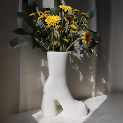 Reimagine Discovery White Boot Vase, Maximalist Decor Ceramic Flower Vase, Modern White Home Decor for Office, Bedroom & Living Room, Aesthetic Room Decor for Desk, Shelf, Table, Bar & Vanity