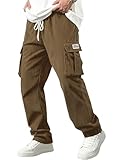 XYXYING Men's Corduroy Cargo Pants - Comfortable Casual Multi-Pocket Trousers Elastic Drawstring Waist for Everyday wear and Outdoor
