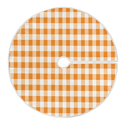 Staytop 35.4" Christmas Tree Skirt,Orange And White Squares Suede Xmas Tree Skir Suitable For Indoor Outdoor Holiday Party Office Store Cupboard Decoration #TOP6
