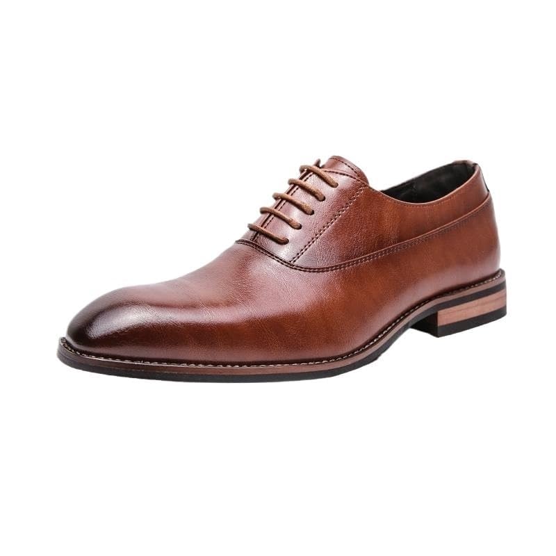 Men's Brown Leather Oxford Shoes, Vintage Italian Style Pointed Toe Dress Shoes Lace-Up Formal Footwear for Business and Casual Wear