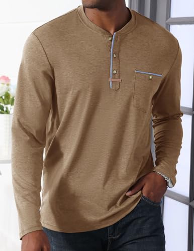 Mens Athletic Henley Shirts Casual Lightweight Long Sleeve Button Pullover with Pocket3