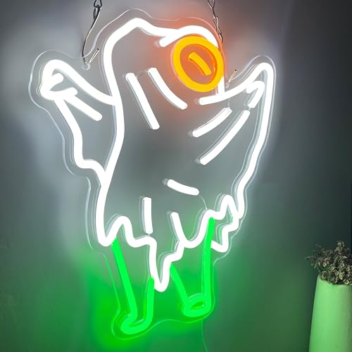 Image of Halloween Ghost Frog Neon Sign, LED Frog Lamp Anime Neon Sign, USB Powered for Spooky Home Halloween Birthday Party Bedroom Man Cave Decor 11.14 * 13.22inches