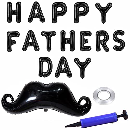 Pancarta de globos negros para el Día del Padre, decoración de fiesta, bigote de gran tamaño, globos de aluminio autosellantes con bomba de mano y cinta Cover