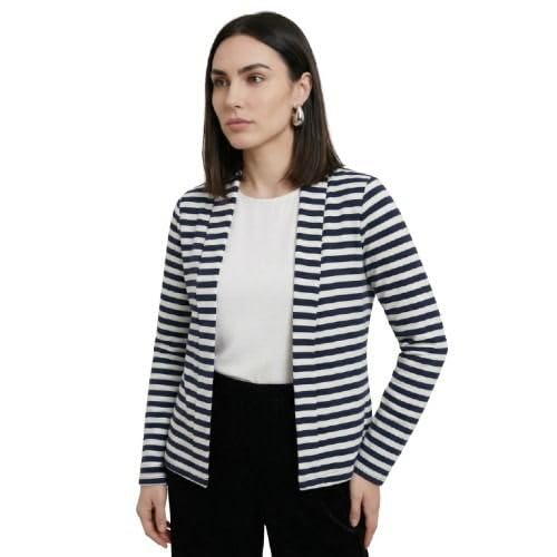 Women’s Navy Blue Striped Open Front Cardigan | Long Sleeve Layering Shurg | Everyday Office Wear Shurg-picture-24