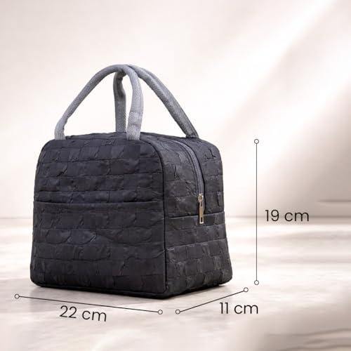 Image of The Earth Store Black Check Insulated Lunch Bag for Office, Men, Women | Travel Tiffin Bag with Handle, Waterproof & Leakproof | Reusable Thermal Lunch Box Bags