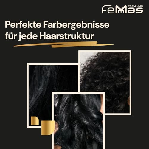 Foto von FemMas Haarfarbe Schwarz 1 I Creme Haarfarbe mit Arganöl, Keratin & Ceramiden I Als dauerhafte Haarfärbung oder Tönung für strahlende, haltbare Farbergebnisse I 100 ml