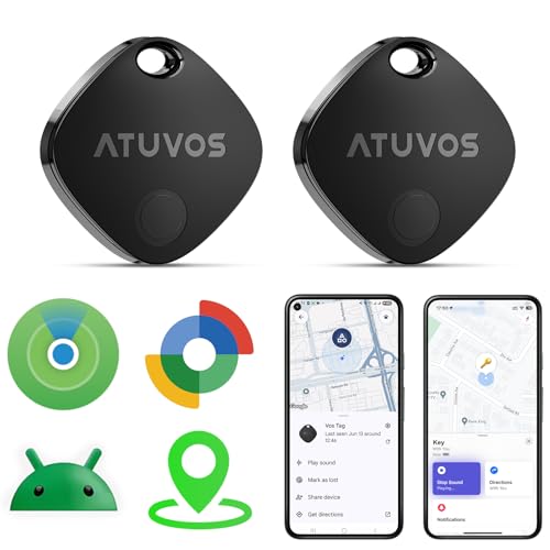 Image of ATUVOS 2026 New Dual System Air Tracker Tags-2 Pack, Compatible with Apple Find My (iOS) & Google Find Hub (Android) [Not for Huawei], Bluetooth Tracker Smart Tag for Keys, Luggage, Backpack, Suitcase