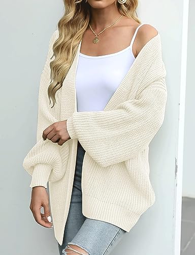 Women's Balloon Sleeve Cardigan Sweater Long Trendy V-Neck Long Sleeve Chunky Knit Coat2