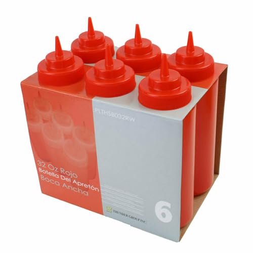 FSE PLTHSB032RW Squeeze Bottle, 32 oz., Wide Mouth, Plastic, red, (6 per Pack)