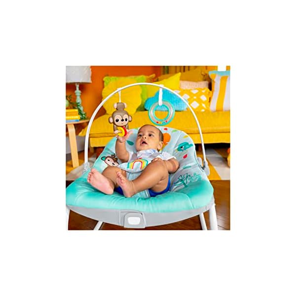 Bright Starts Wild Vibes Hamaca para Bebés con vibraciones relajantes, arco de juegos, arnés con 5 puntos, Unisex, Recién Nacido + - Imagen 4