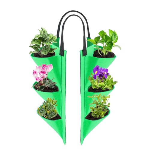 Miewslan Vertical Railing Planter, 6 Pocket Hanging Fabric Planter Bag