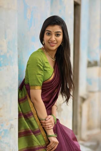 Image of Women's Cotton Woven Soft Sarees With Attach Blouse Piece.