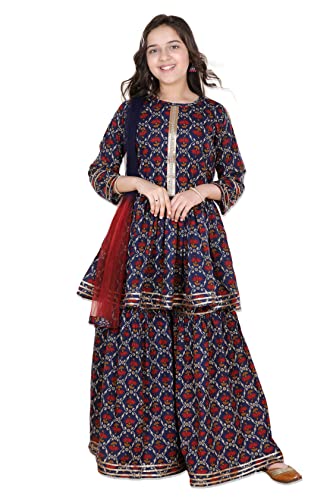 Image of Adiva Girls Floral Print Anarkali Kurta Sharara with Dupatta Set