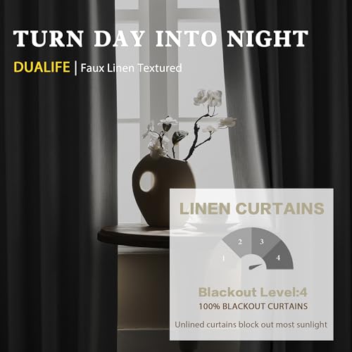 DUALIFE Greyish White Extra Long Curtains 108 Inches Long for Living Room Rod Pocket Back Tab 9 FT Tall Burlap Textured Drapes for High Ceiling Patio Sliding Glass Door Backdrop 50 By 108 Inch2 Pieces by DUALIFE - Image 3