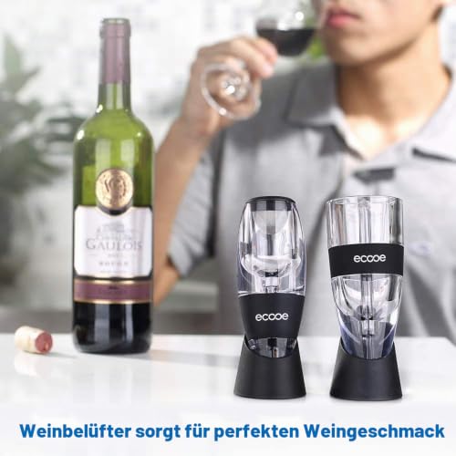 Foto von ecooe Wein Dekanter Dekantierer Rotwein Aerator Set Schnellest Ernüchternd Wein Belüfter mit massivem Stand und Reisetasche