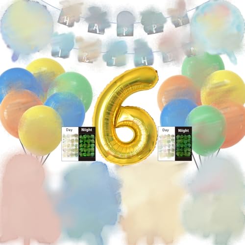 Kit de décoration pour anniversaire d'enfant de 6 ans, Bannière, Tatouages ​​temporaires pour enfants, Ballons chiffres, Ballons de dessin animé, Decoration anniversaire Garçons et filles