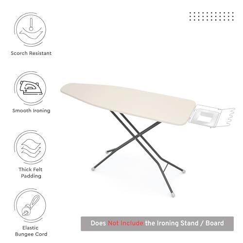 Encasa XO Ironing Board Cover and Pad 54"x15" - 4mm Felt Large Iron Board Cover with Padding - Heat Resistant, Stain-Safe Dye, Non Slip Elastic Bungee Cord Tightening Iron Table Cover Natural - Thumbnail 2