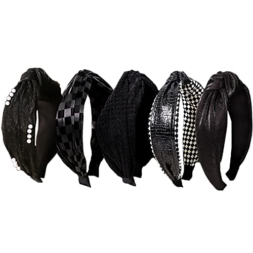 Headbands for Women and Girls, 5 Pcs Cute Black Hair Accessories Cross Knotted Headbands, Fashion Fabric Hair Hoops for Women, Head Wrap for Girls, Non-Slip Hairbands
