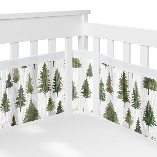 Image of Sweet Jojo Designs + BreathableBaby 2-Piece Breathable Mesh Crib Liner Set (Sage Green Woodland) for Boys /Girls, Baby, Infants /Newborn Nursery (Forest Themed, Nature, Pine Tree, Abstract, Watercolor)
