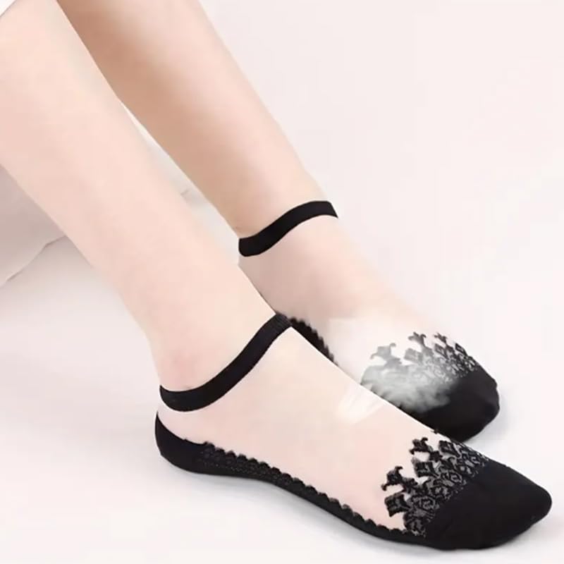 8 Pairs of Thin, Breathable, Transparent Vintage Floral Invisible Boat Socks For Spring And Summer4