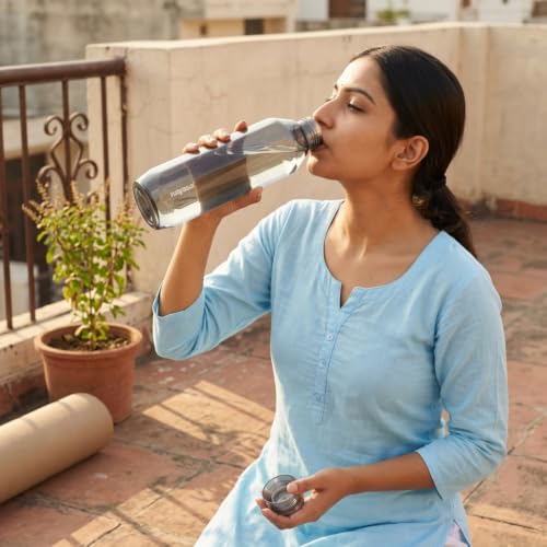 Image of Nayasa Space Plastic Water Bottle 1150 ml | Set of 5 | BPA-Free Fridge Bottle for Home, Office, School, Gym | Leak-Proof & Durable | Grey