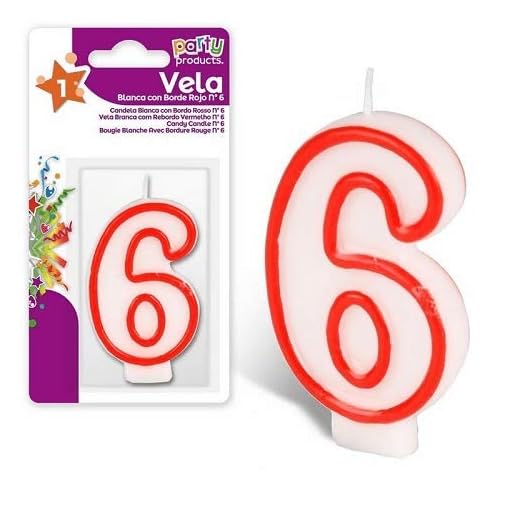 CABLEPELADO - Vela cumpleaños - celebracion - sin toxicos - sin humo - Numero de Tarta - fácil colocación - Número 6 - Rojo y Blanco