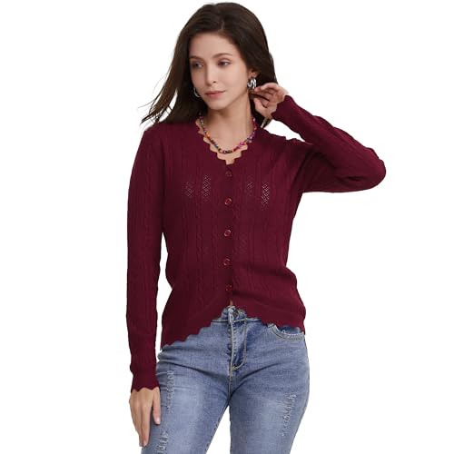 Women's Lace V Neck Hollow-Out Crochet Button Down Knit Slim Cropped Cardigan3