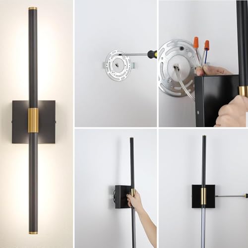 Image of 24 inch Morden LED Bathroom Vanity Light Fixtures, Black and Gold Bathroom Vanity Light Bar Over Mirror, Wall Sconces Lighting 4000K, Sconces Wall Lighting with Adjustable Lamp Tube
