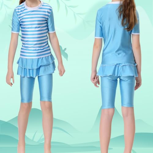 Image of SARBUTER Girls Swimsuit Two-Piece Short-Sleeve Ruffled Shorts Swimwear Beach Swimsuit Suit for 4-14 Years