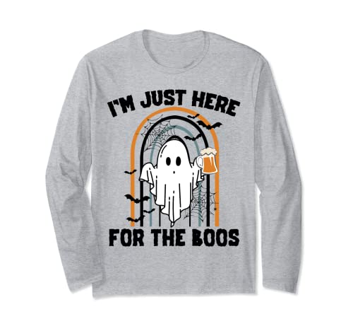 I'm Just Here For The Boos Halloween Ghost Drinking Pun Long Sleeve T-Shirt