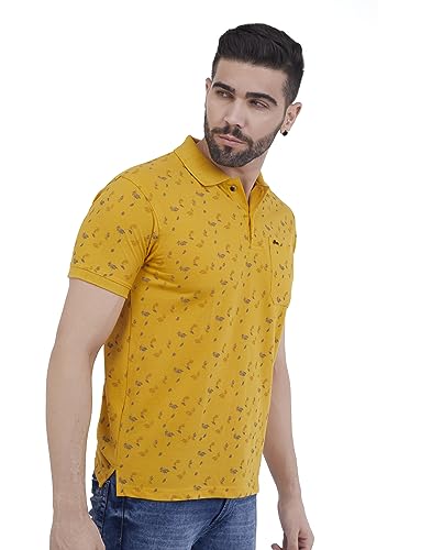 Image of PRORIDERS Half Sleeve Cotton Blend Regular Fit Men's Polo with Snap Button and Floral Print for Casual wear T-Shirt