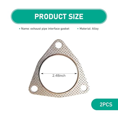 Image of 2 PCS Car Exhaust Gasket, 2.48 inch 3 Bolt Resistant High Temperature Flange Sealing Gasket, Tight-Fitting Leak-Proof Muffler Gasket Modification Accessories, Universal for Most Cars (Silver)