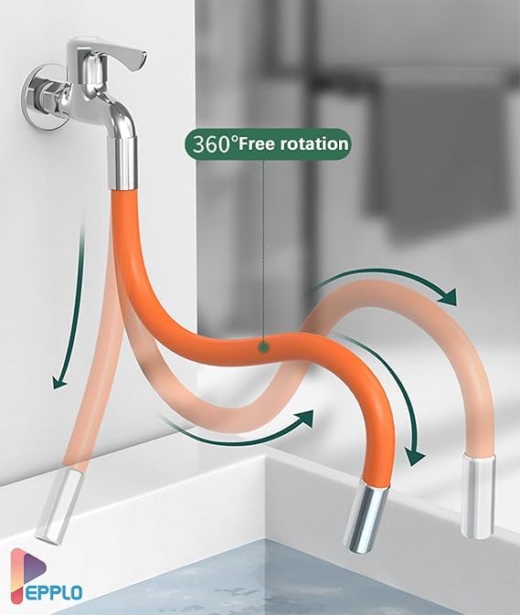 Image of Universal Foaming Extension Tube 360 Free Bending Faucet Lengthening Extender Adjustable Sink Drain Extension Tube Bathroom Faucet Extender (30CM, Orange)