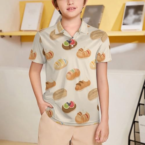 Boys' Classic Polo Shirts Short Sleeve Moisture-Wicking Golf & Tennis Shirts for Youth Teens Cute Bread2
