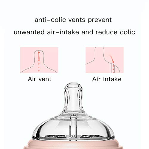 Potato Glass Baby Bottles For Newborn Babies, Anti Colic Breastfeeding Bottle With Wide Neck, Slow Flow, 2Pack, 2.5Oz, Pink #TOP2