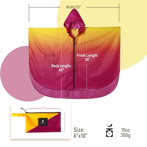 Image of SaphiRose Adult Rain Poncho Waterproof Hooded Zipper Raincoat with Pockets | OEKO-TEX Certified 100% Polyester, Lightweight Packable Storage Pouch, Heat-Sealed Seams, Quick-Dry for Outdoor Hiking