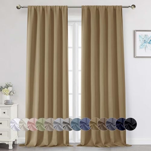 WelvetBLK Taupe Blackout Curtains for Bedroom Living Room 96 Inches