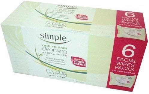 Simple Cleansing Facial Wipes (Boxed 6 packs x 25 wipes) Total 150 Wipes