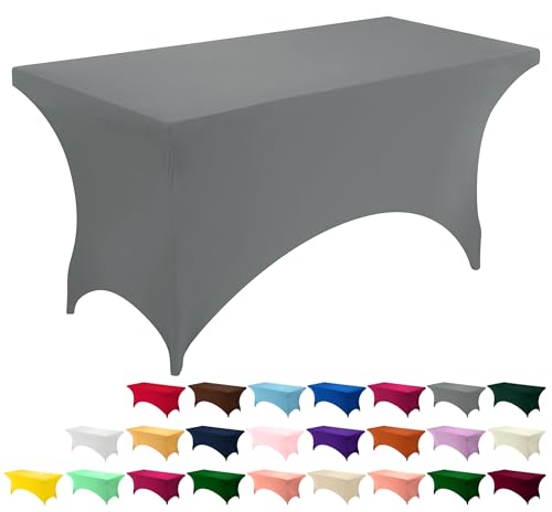 Image of Utopia Kitchen Spandex Tablecloth 1 Pack [6FT, Grey] Tight, Fitted, Washable and Wrinkle Resistant Stretch Rectangular Patio Table Cover for Event, Wedding, Banquet & Parties [72Lx30Wx30H Inch]