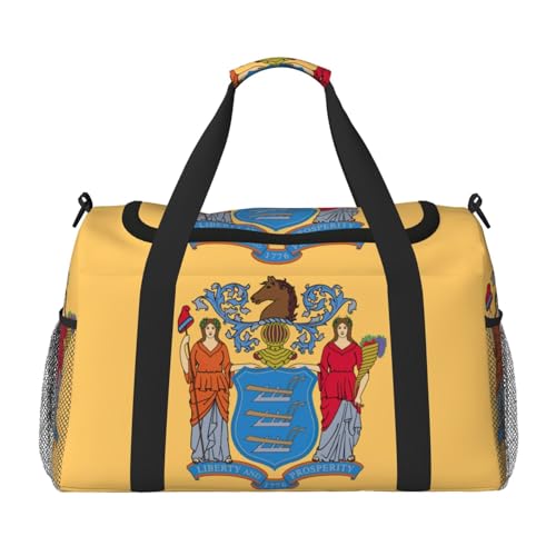Flag Of New Jersey Print Duffle Bag, Personal Item Travel Bag For Airlines, Weekender Bags For Women, Sports Tote Bag