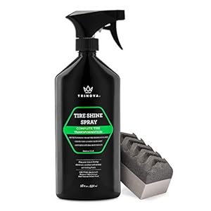 Trinova 33511 Tire Shine Spray No Wipe – Automotive Clear Coat Dressing for Wet & Slick Finish – Keeps Tires Black – with Rubber Protector – Prevents Fading & Yellowing – 18 OZ