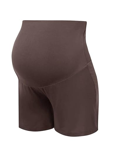 Joyaria Umstandsshorts Damen Kurze Umstandshose Schwangerschaft Weich Bambus Sommer(Schokolade,M)