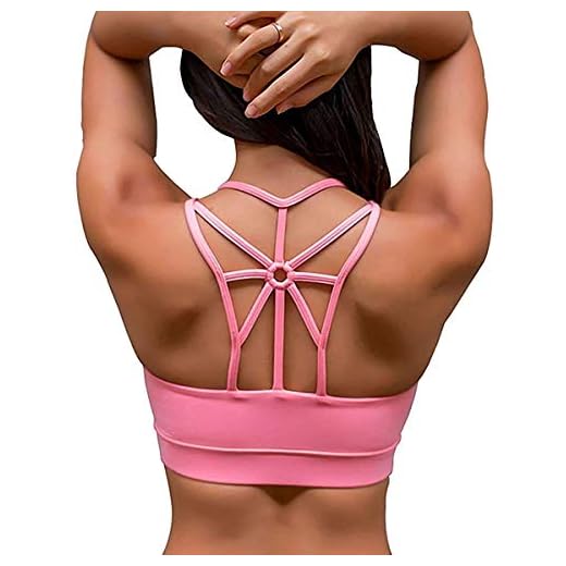 YIANNA Dam sport-bh utan bygel, korsett yoga-bh vadderad sportbehå crop top, ROSA, L