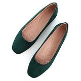 Green Flats for Women Comfortable Solid Color Soft Flats Square Toe Ballet Shoes Dressy Slip-ons Loafers Size 7.5